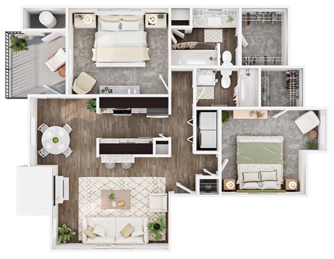 Floor plan for 2 beds, 2 baths, 980 sqft